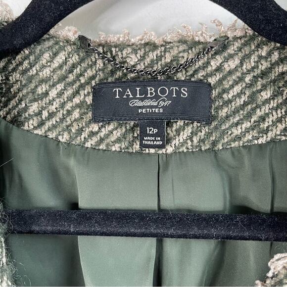 Talbots green tweed open front jacket size 12 petite - Picture 2 of 6